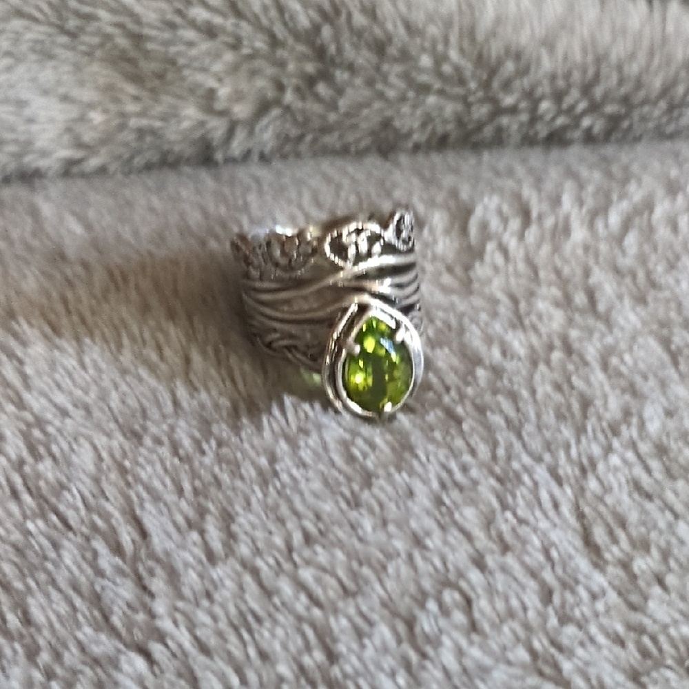 Or Paz Silver Ring with Vibrant Green Stone